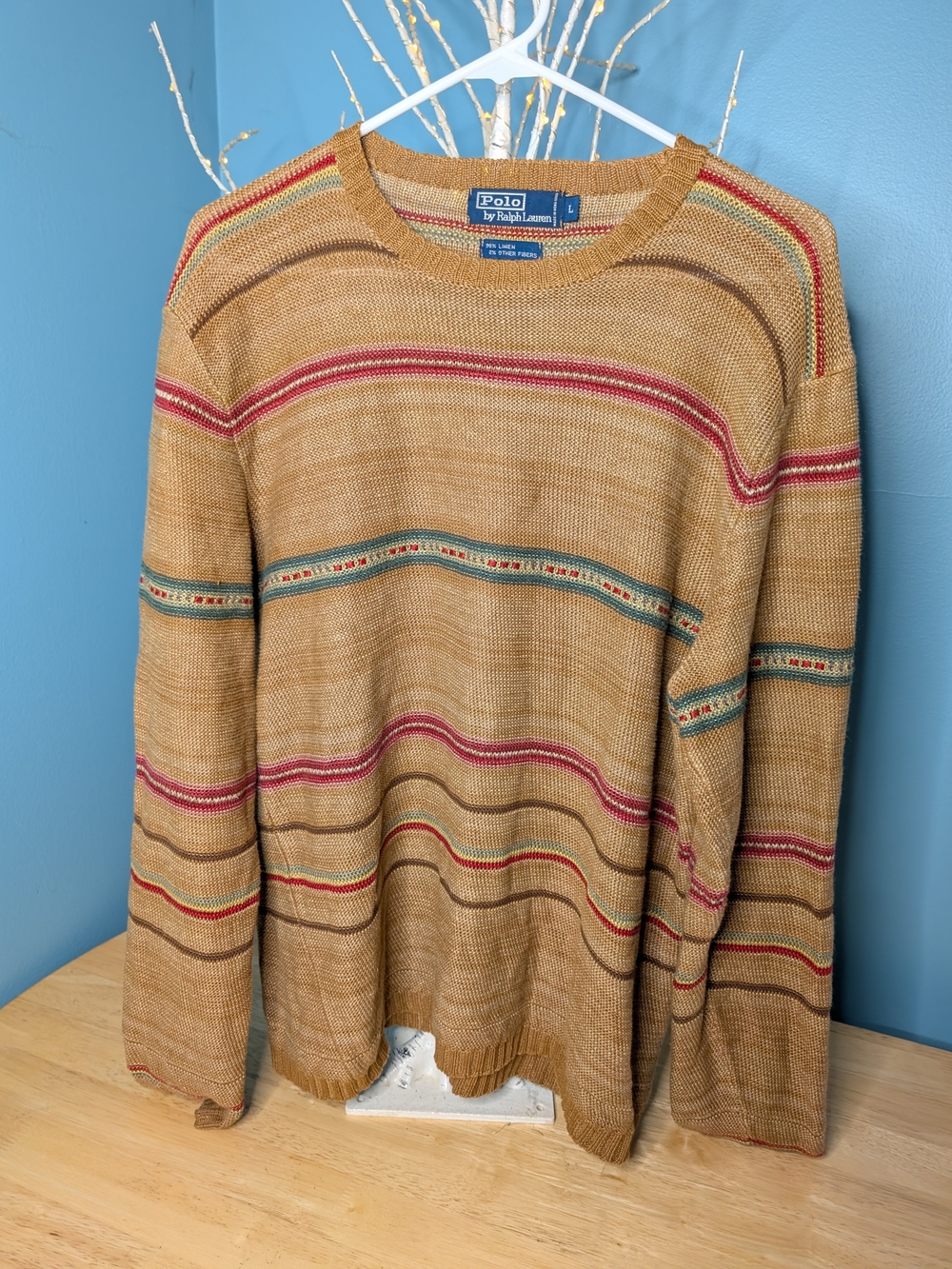 Vintage Polo by Ralph Lauren Tan Striped Linen Sweater